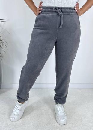 Теплі штани з флісу високої посадки з кишеням з манжетами з низу з талією на резинці з канатом