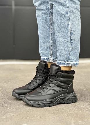 Кросівки високі зимові з хутром жіночі чорні білі і бежеві теплі