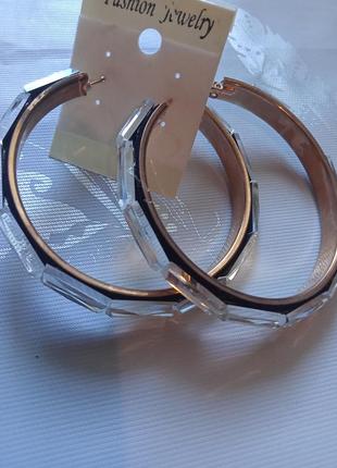 Сережки-кільця з прозорим прямокутним камінням "fashion jewerly"