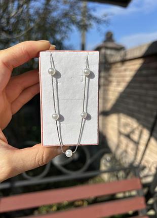 Срібне кольє з перлинками 925