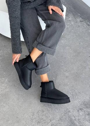 Базовые угги средней высоты цвет: черный натуральная кожа