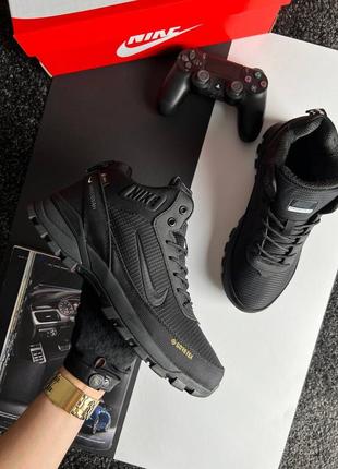 Кроссовки nike rivah gore-tex all black grey fur