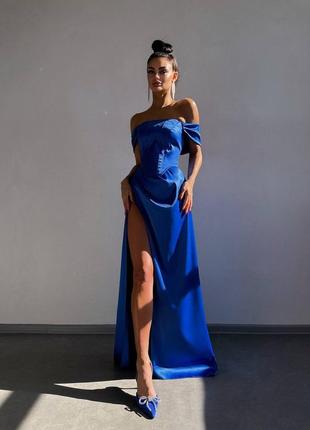 Женское изысканное нарядное вечернее синее длинное платье: отдельно корсет и юбка выпускной3 фото