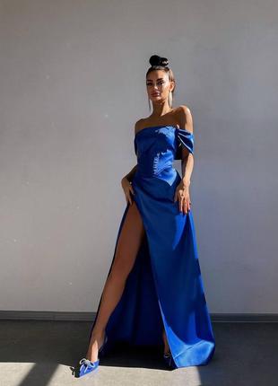 Женское изысканное нарядное вечернее синее длинное платье: отдельно корсет и юбка выпускной5 фото
