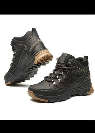 Зимние подростковые детские ботинки кроссовки натуральная кожа черного цвета