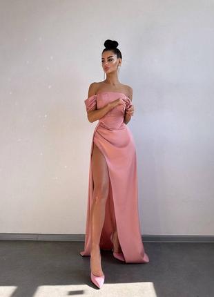 Жіноча вишукана ошатна вечірня рожева довга сукня: окремо корсет і спідниця випускний7 фото