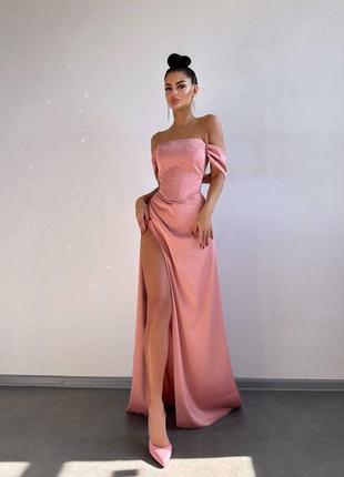 Жіноча вишукана ошатна вечірня рожева довга сукня: окремо корсет і спідниця випускний5 фото