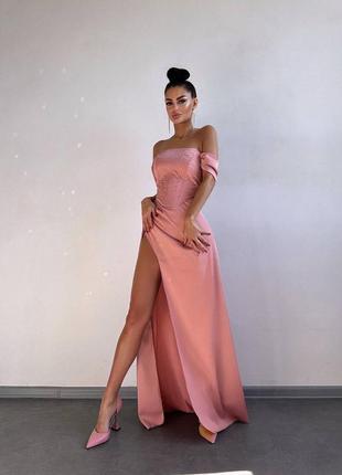 Жіноча вишукана ошатна вечірня рожева довга сукня: окремо корсет і спідниця випускний