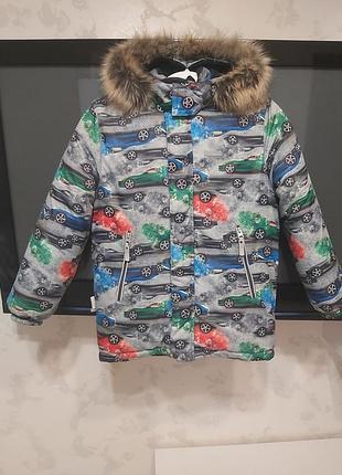 Зимняя куртка для мальчик гоночный принт lenne