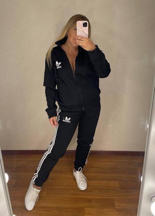 Костюм спортивний в стилі adidas на молнії на флісі чорний сірий беж