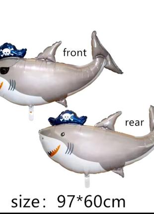 Фольгована кулька велика фігура акула пірат 60х97см