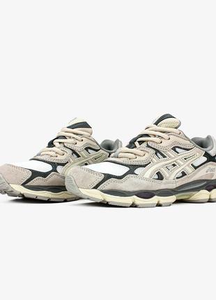 Кроссовки женские / мужские серые бежевые замшевые весенние летние asics gel-nyc "grey/beige"