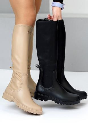 Стильні сапожки в дощик 🌧️ резина+экокожа, 22983