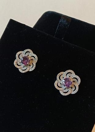 Серьги фианиты покрытие родий