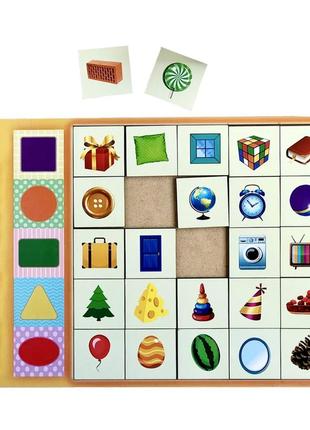 Деревянный пазл-вкладыш "геометрические фигуры" сортер-ассоциации ubumblebees 1х31х24 см разноцветный