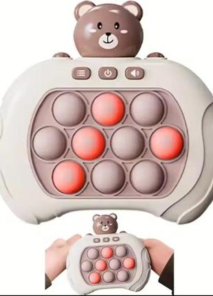 Интерактивная игрушка антистресс электронный pop it quick push с подсветкой мишка