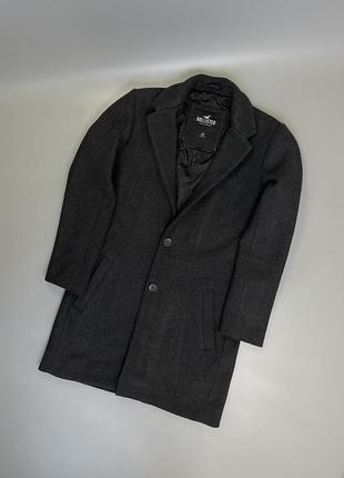Темно серое кашемировое пальто hollister, тренч, плащ, базовый, однотонный, холистер, оригинал