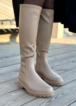 Беж/черные резиновые резиновые сапоги сапоги для непогоды на флисе 36-41