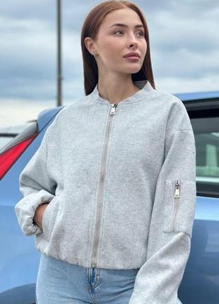 Куртка жіноча lady yep тканина пальто бомбер жакет на резинці з кишенями коротка, сірий, 46 розмір