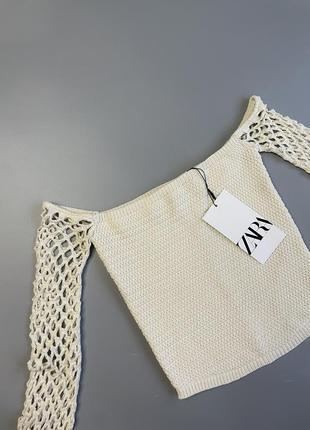 Ажурний трикотажний топ кофта zara з вʼязаними рукавами2 фото