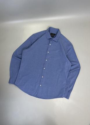 Голубая классическая рубашка massimo dutti в мелкую клетку, орнамент, оригинал, массимо дутти, синяя
