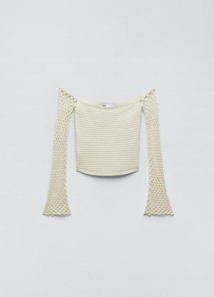 Ажурний трикотажний топ кофта zara з вʼязаними рукавами6 фото