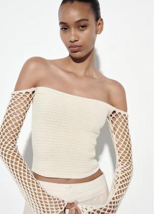Ажурний трикотажний топ кофта zara з вʼязаними рукавами4 фото