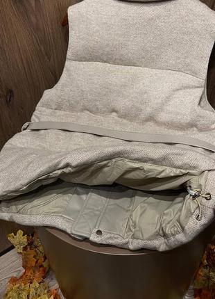 Жилетка кашемир в стиле loropiana на пуху утиному с поясом беж8 фото
