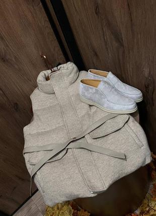 Жилетка кашемир в стиле loropiana на пуху утиному с поясом беж7 фото