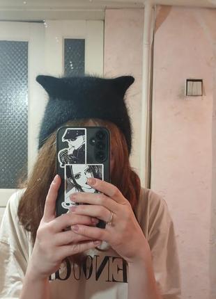 Теплая шапка котик из меха норки