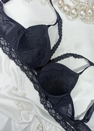 70b / 32b шикарный кружевной черный бюстгальтер пуш ап с портупеями new look