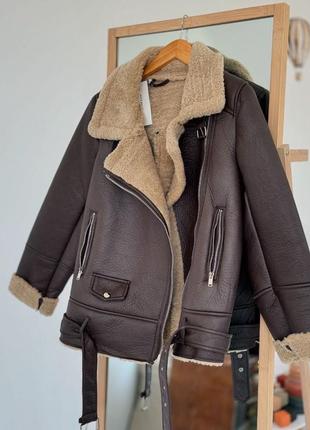 Дубленка на меху шоколад авиатор