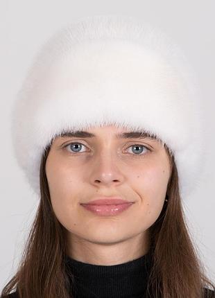Жіноча хутряна шапка норкова на в'язаній основі з цілісним лобиком з норки