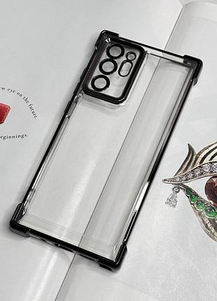 Чохол на samsung note 20 ultra. чохол з захистом камери та амортизуючими кутами, чорний прозорий