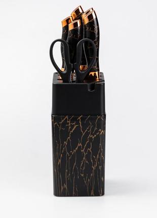 Набор ножей с ножницами с подставкой 5 штук черный