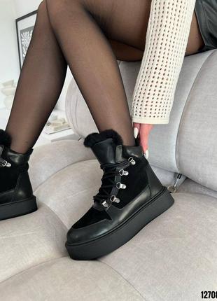 12708 ботинки зима натуральная замша/кожа 
цвет черный