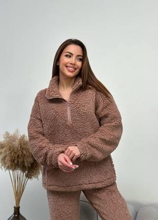 Жіночий теплий спортивний костюм хутро тедді утеплений прогулянковий повсякденний зима3 фото