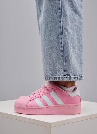 Женские кожаные кроссовки adidas superstar platform pink clear