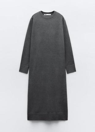 Трикотажное платье zara, вязаное платье миди