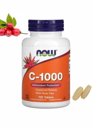 Now foods c-1000 100 таблеток вітамін с аскорбінова кислота з шипшини антиоксидант айхерб now-00680