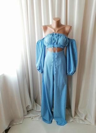 Літній костюм комбінезон відкриті плечі довгі штани палаццо