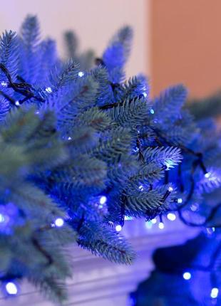 Гірлянда нитка 6м на 100 led лампочок світлодіодна чорний провід 8 режимів роботи синій2 фото