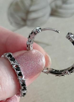 Сережки срібні срібло  s925 silver кільця кульчики конго  чорна шпінель ювелірна  прикраса  подарунок готичний стиль