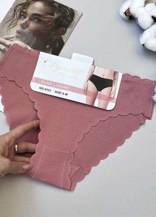 Бесшовные трусики слипы в милый рубчик на среднюю посадку с волнистыми краями🕊