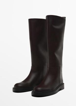Високі шкіряні чоботи massimo dutti бордові чобітки massimo dutti