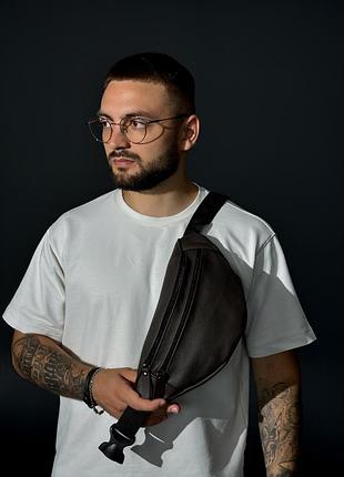 Чоловіча бананка шкіряна сумка на пояс (коричнева)