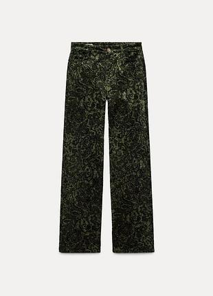 Прямые джинсы женские зеленые с принтом zara new