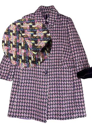 Вовняне (80%) кольорове пальто гусяча лапка