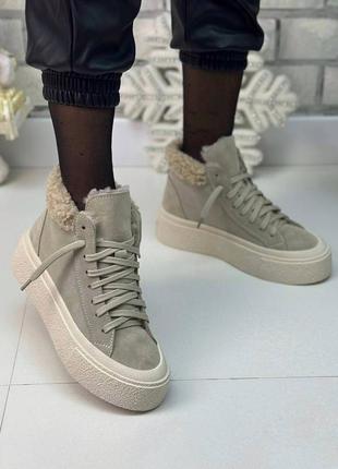 36-41 рр высокие зимние кроссовки на платформе натуральная кожа/замша черные, бежевые, капучино