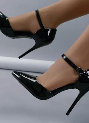 Жіночі шкіряні туфлі на високих підборах purlina чорні6 фото
